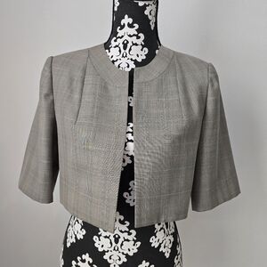 Calvin Klein Gray Blazer with Cropped Style and Textured Fabric